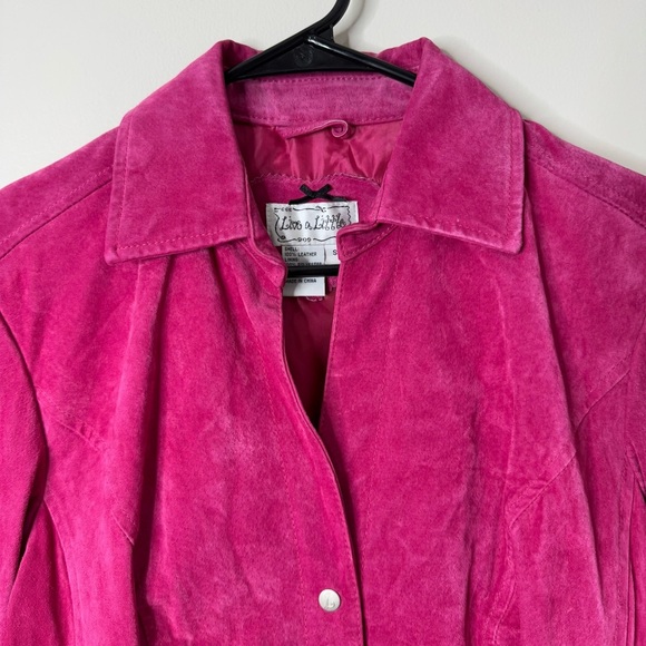 Vintage Y2K Live a Little Pink Suede Leather Collared Snap Front Jacket Size S - Picture 2 of 12
